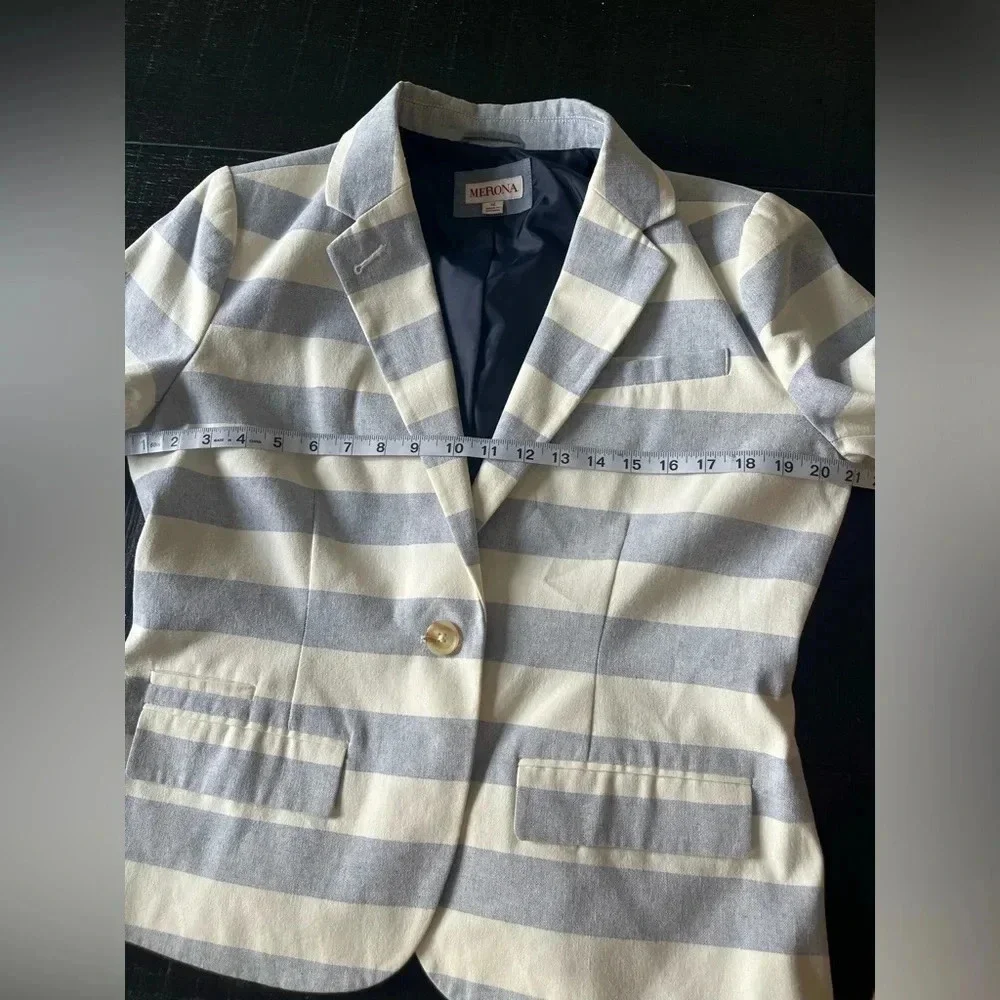Merona Blazer Jacket Striped Blue White Coastal Size 12 - Picture 4 of 8